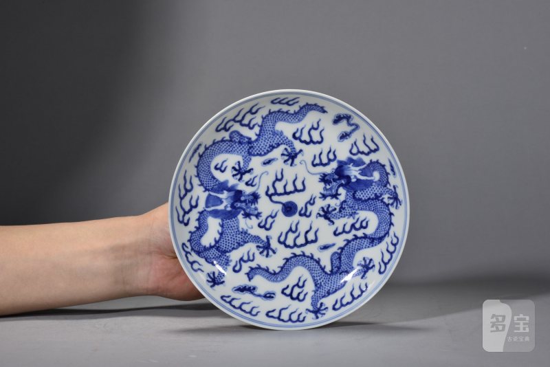 清光绪 青花双龙纹盘 - 图2